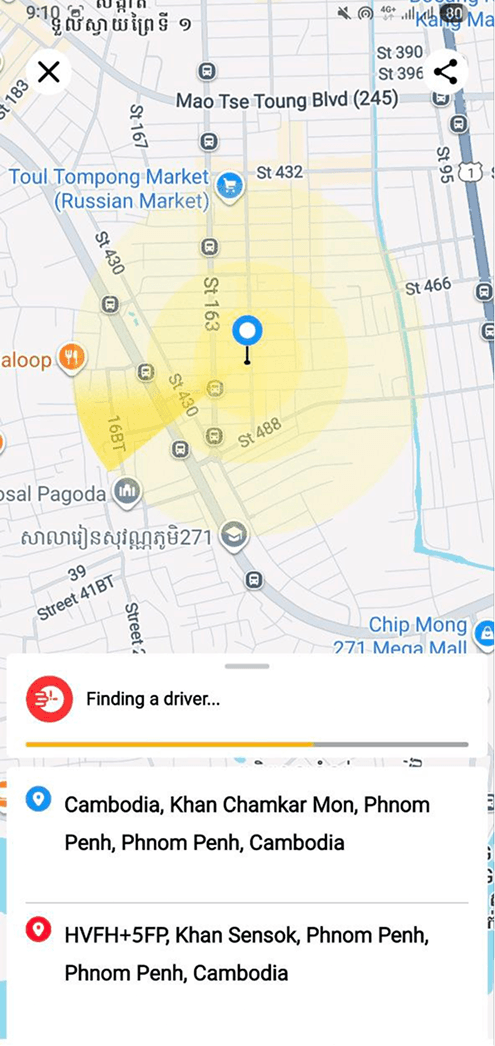 Finding a driver on the map