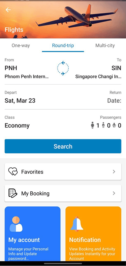 Round-trip flight search